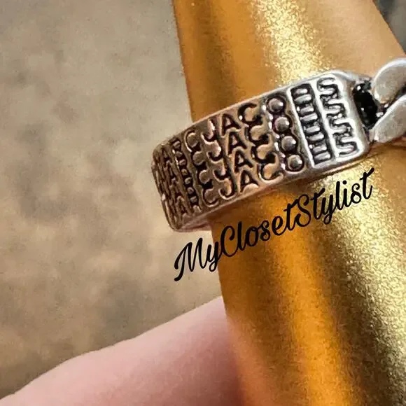 MARC JACOBS Braided Insignia Silver CONVERTIBLE Ring 7 NEW! Engraved Monogram - Picture 3 of 5